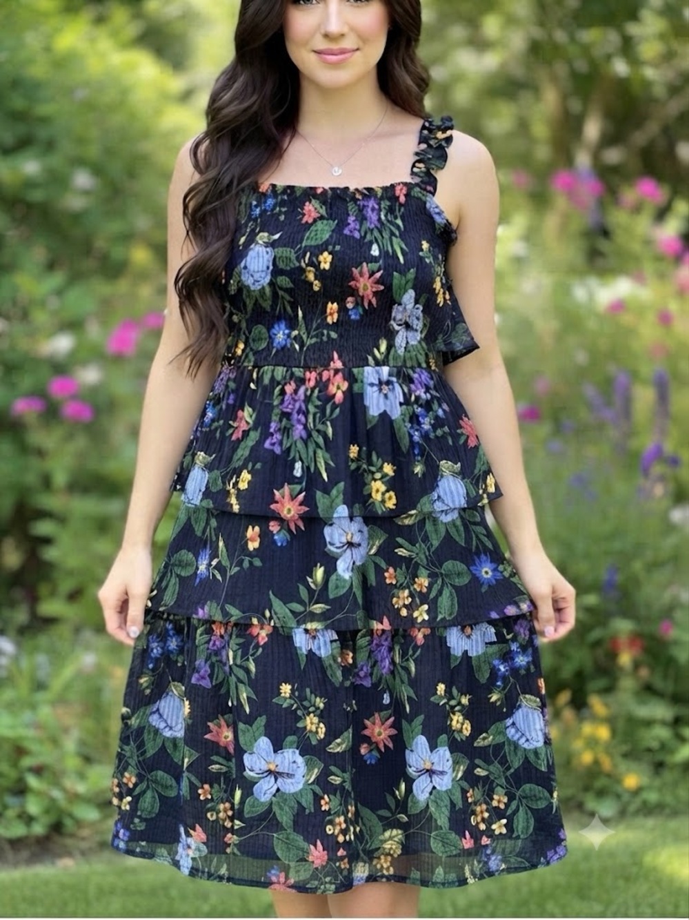 Club Monaco Silk 100% Floral Tiered Midi Dress Spagetti straps Drop Shoulder S/M - Picture 3 of 16